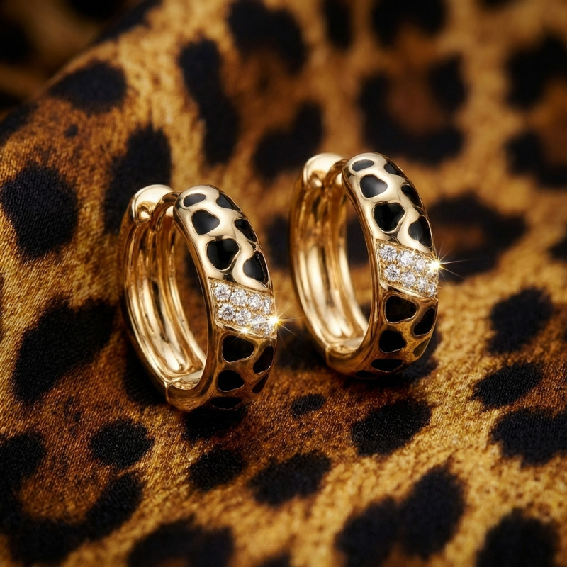 Sotiya Leopard Print Black Enamel Hoop Earrings Sterling Silver-Sotiya