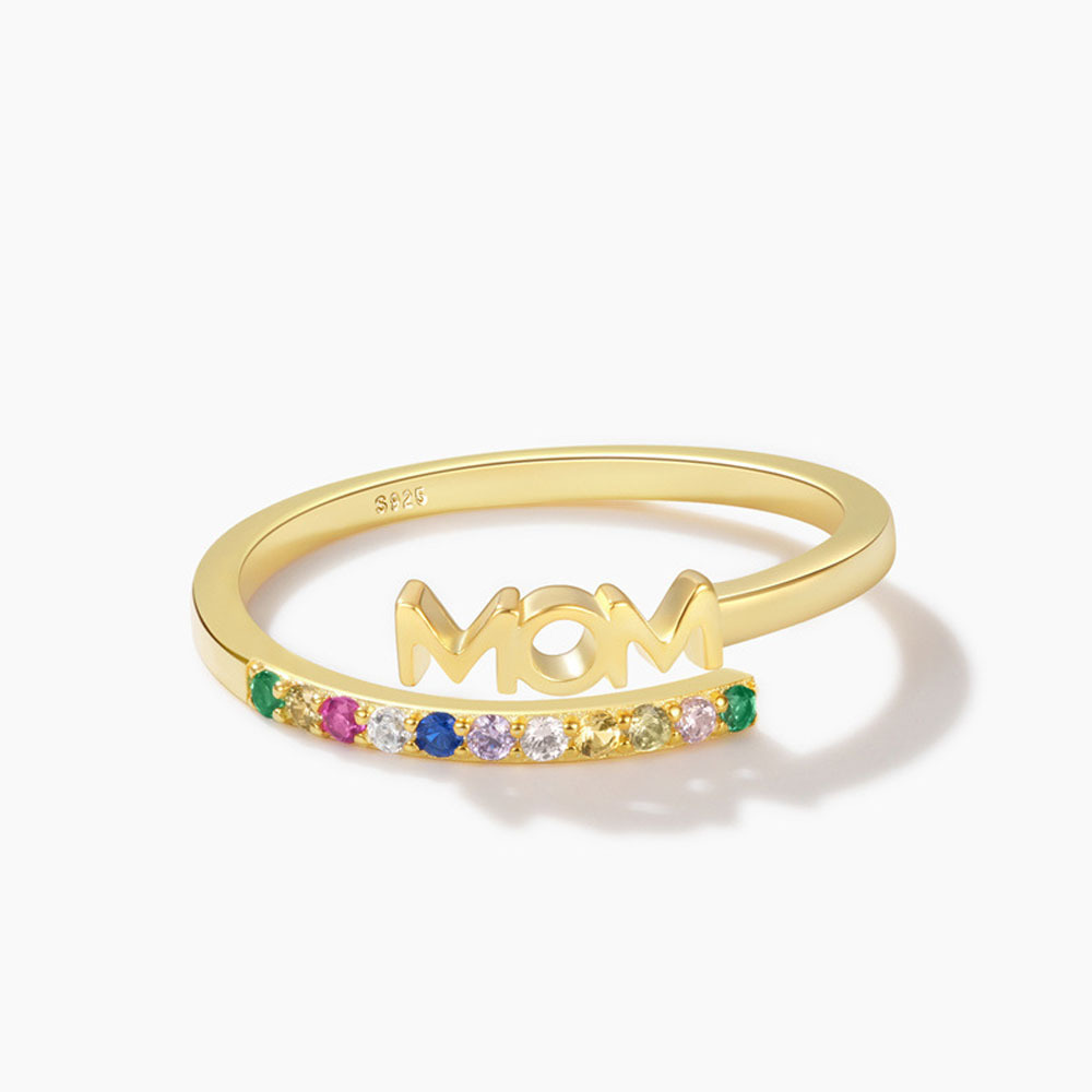 Sotiya MOM Multi Color Rainbow Adjustable Open Ring Sterling Silver-Sotiya