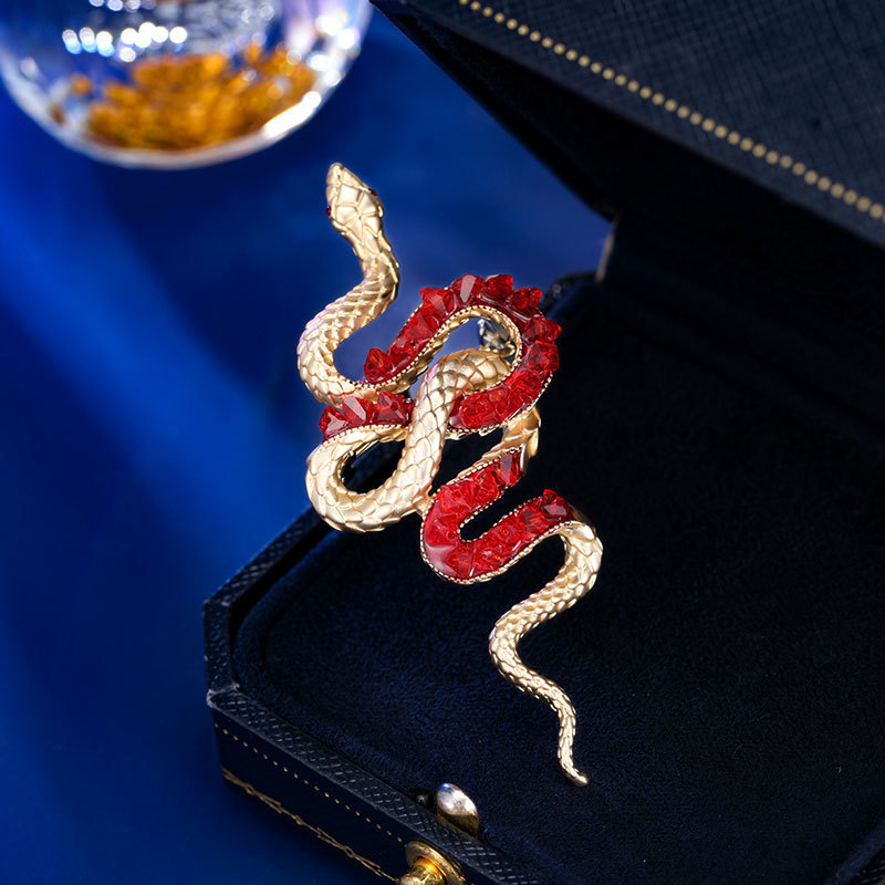 Sotiya Red, Green and Blue Crystal Snake Brooch-Sotiya