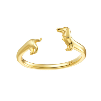 Sotiya Cute Dachshund Dog Open Ring Sterling Silver-Sotiya
