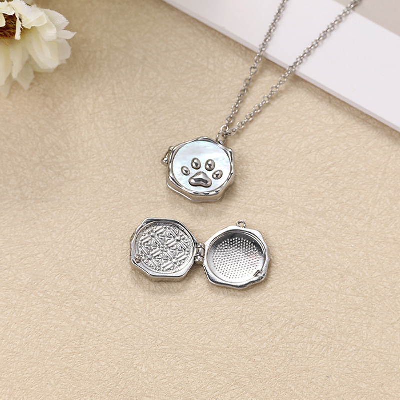 Sotiya Pet Cat Dog Puppy Paw Shell Personalized Photo Locket Necklace-Sotiya