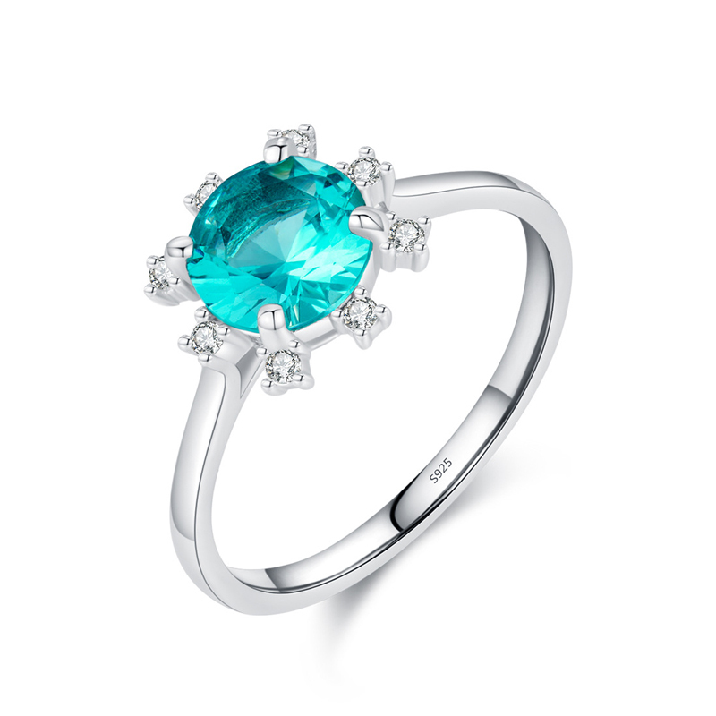 Sotiya Sunflower Paraiba Round Cut Ring Set Sterling Silver
