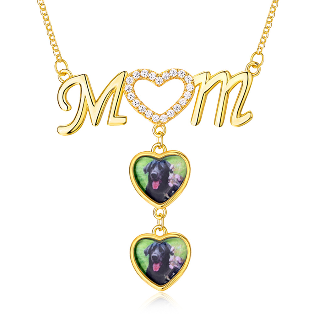 Sotiya MOM Heart Shape Customized Photo Pendant Engraved Necklace Sterling Silver-Sotiya