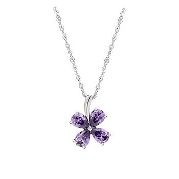 Sotiya Pear Cut Teardrop Shape Amethyst Clover Design Necklace Sterling Silver-Sotiya
