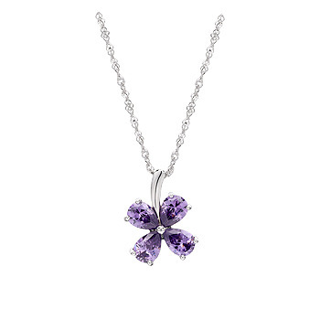 Sotiya Pear Cut Teardrop Shape Amethyst Clover Design Necklace Sterling Silver-Sotiya