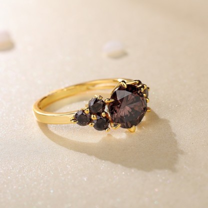 Sotiya Sidestone Round Cut Chocolate Engagement Ring Sterling Silver