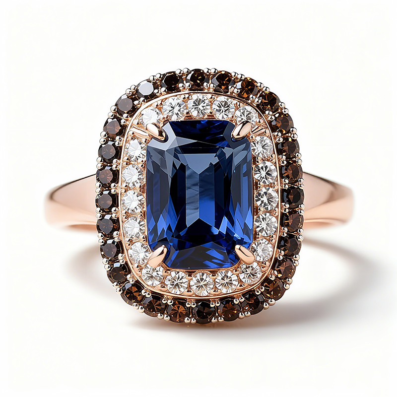 Sotiya Double Halo Radiant Cut Sapphire Coffee Engagement Ring Sterling Silver-Sotiya