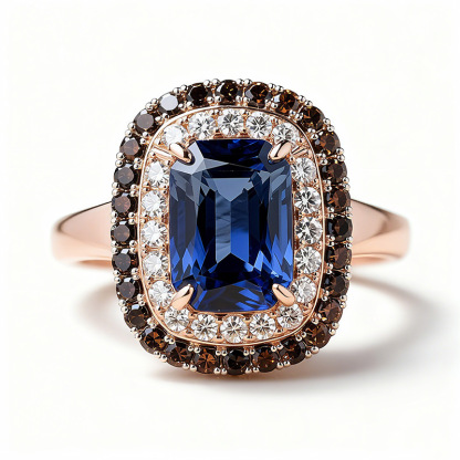 Sotiya Double Halo Radiant Cut Sapphire Coffee Engagement Ring Sterling Silver-Sotiya