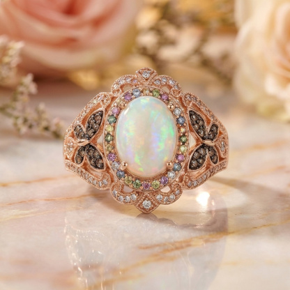 Sotiya Butterfly Colorful Halo Opal Oval Cut Coffee Engagement Ring Sterling Silver-Sotiya