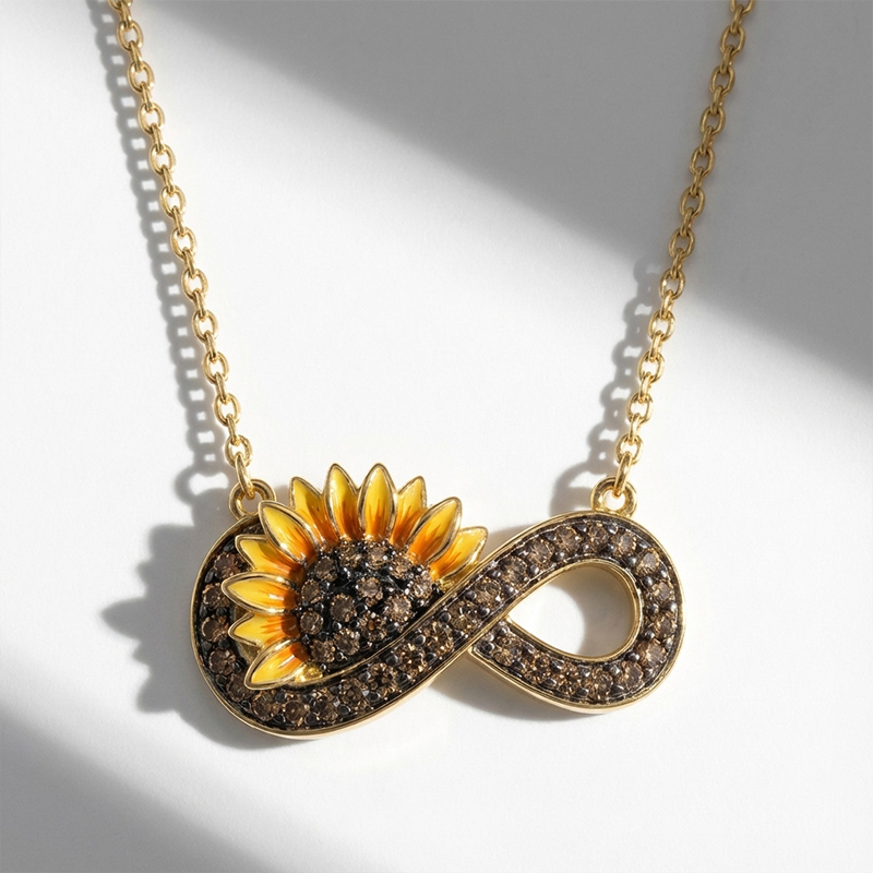 Sotiya Artist Collection Coffee Sunflower Infinity Enamel Necklace Sterling Silver-Sotiya