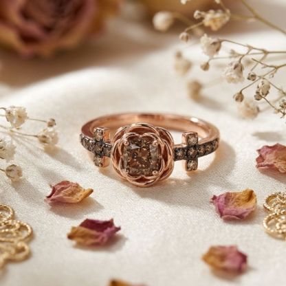 Sotiya Rose Design Faith Cross Coffee Round Cut Engagement Ring Sterling Silver-Sotiya