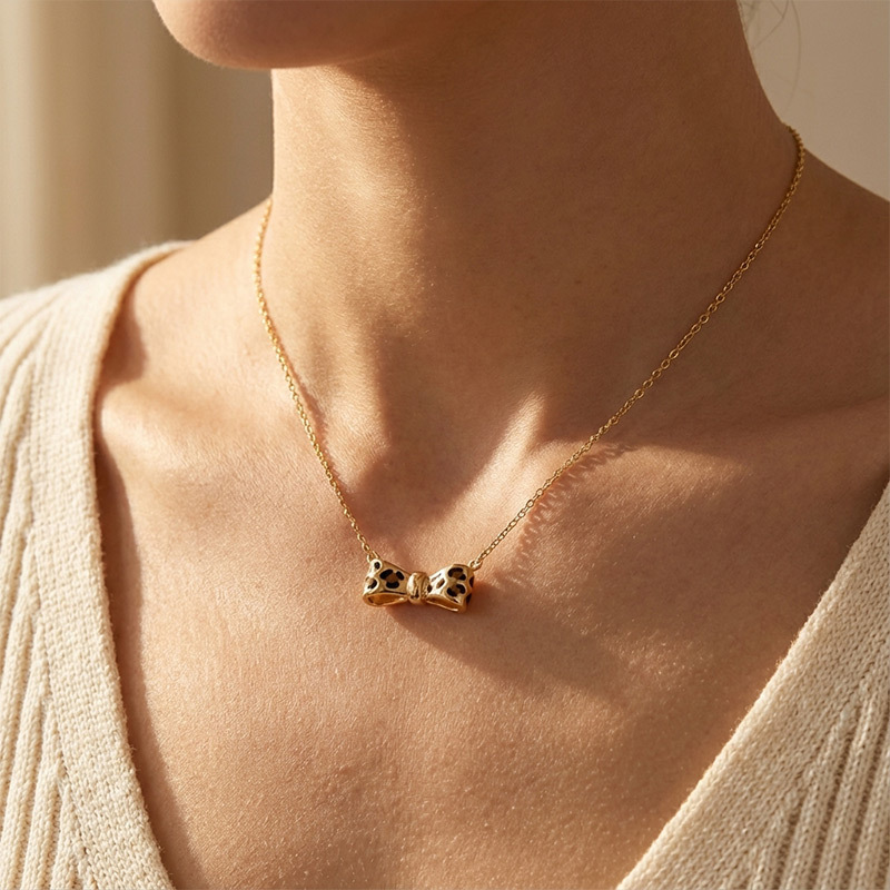 Sotiya Leopard Print Bowknot Enamel Necklace Sterling Silver-Sotiya