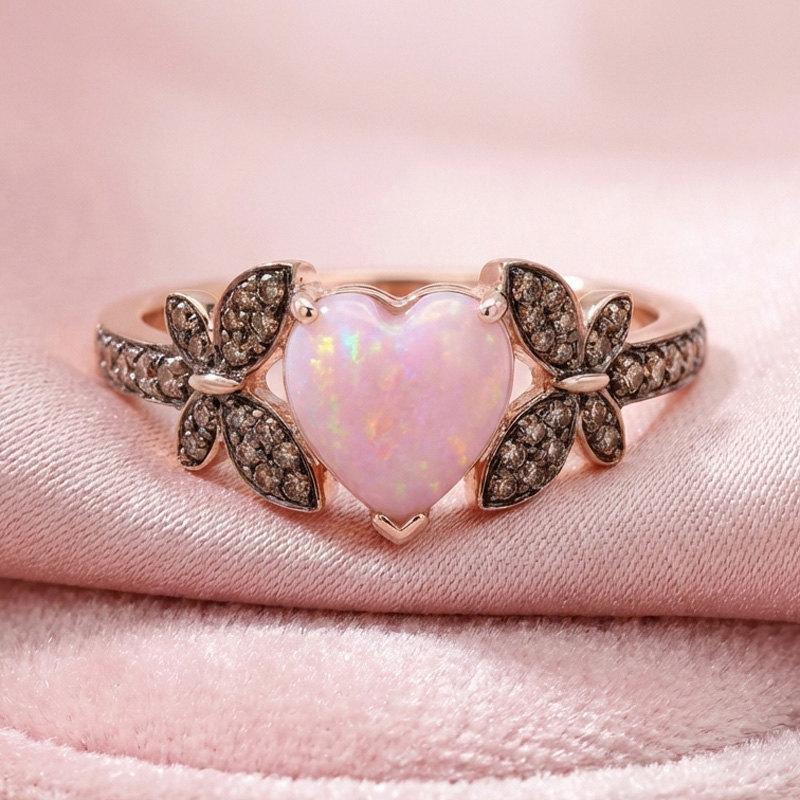 Sotiya Butterfly Heart Cut Pink Opal Coffee Engagement Ring Sterling Silver-Sotiya