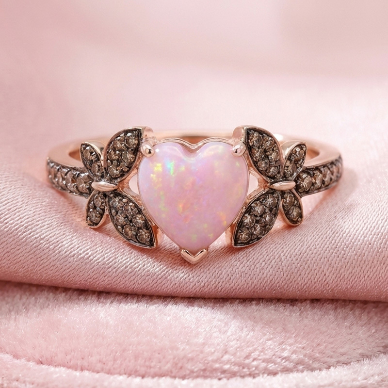 Sotiya Butterfly Heart Cut Pink Opal Coffee Engagement Ring Sterling Silver-Sotiya