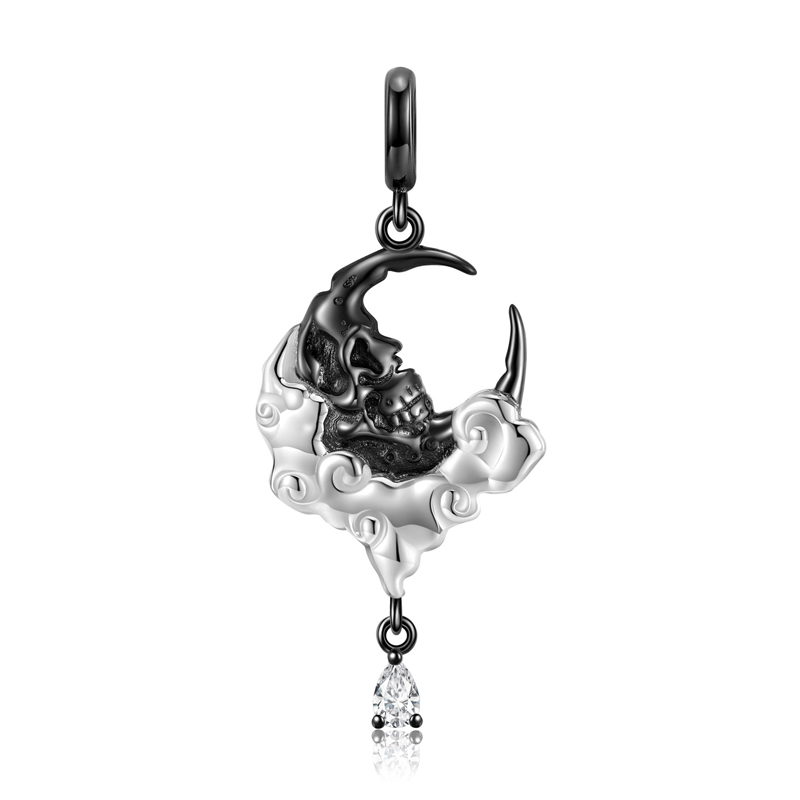 Sotiya Two Tone Skull Moon Pear Cut Necklace Sterling Silver-Sotiya
