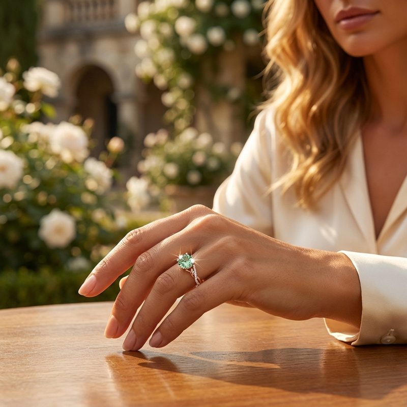 Sotiya Leaf Twist Green Round Fantasy Starbrite Cut Engagement Ring Sterling Silver-Sotiya