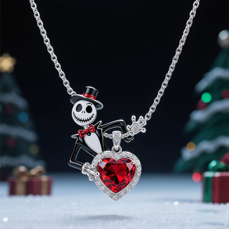 Sotiya Halo Heart Cut Skull Inspired Enamel Necklace Sterling Silver-Sotiya