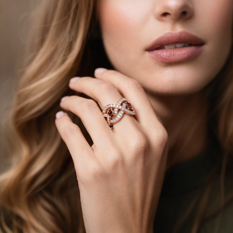 Sotiya Intertwined Infinity Knot Cushion Cut Coffee Women's Wedding Ring Sterling Silver-Sotiya