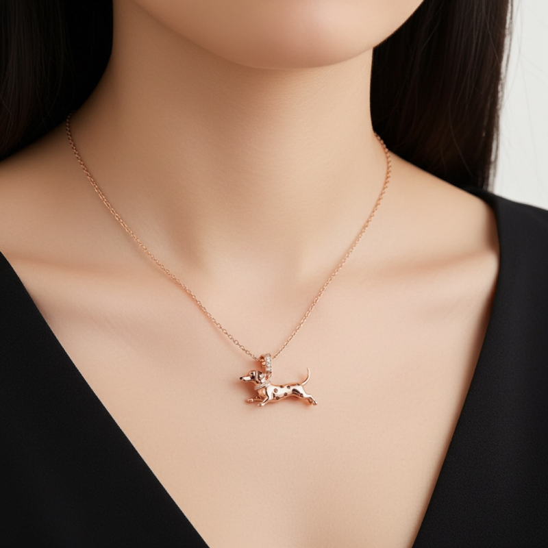 Sotiya Best Buds Dachshund Chocolate Necklace Sterling Silver-Sotiya