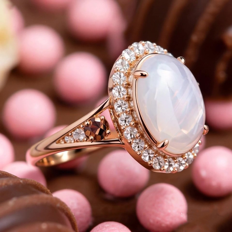 Sotiya Halo Oval Cut Moonstone Coffee Engagement Ring Sterling Silver-Sotiya