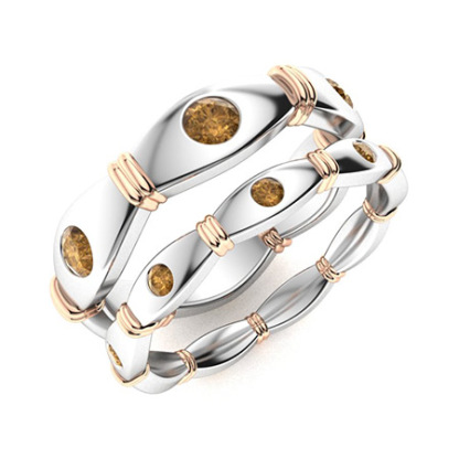 Sotiya Two Tone Round Cut Coffee Couple Rings Sterling Silver