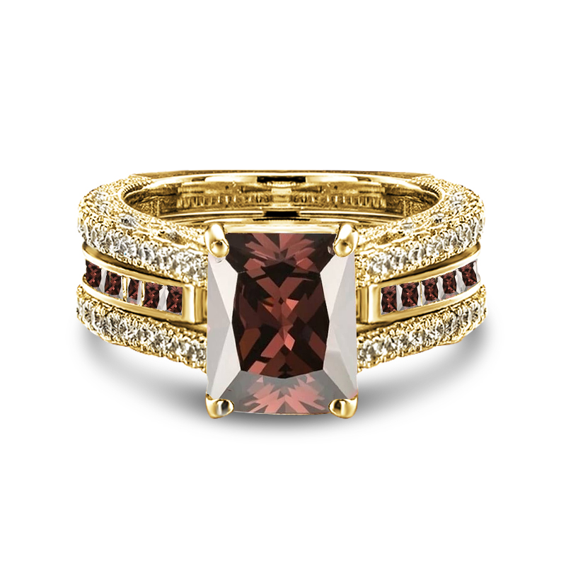 Sotiya Interchangeable Radiant Cut Coffee Wedding Bridal Ring Set