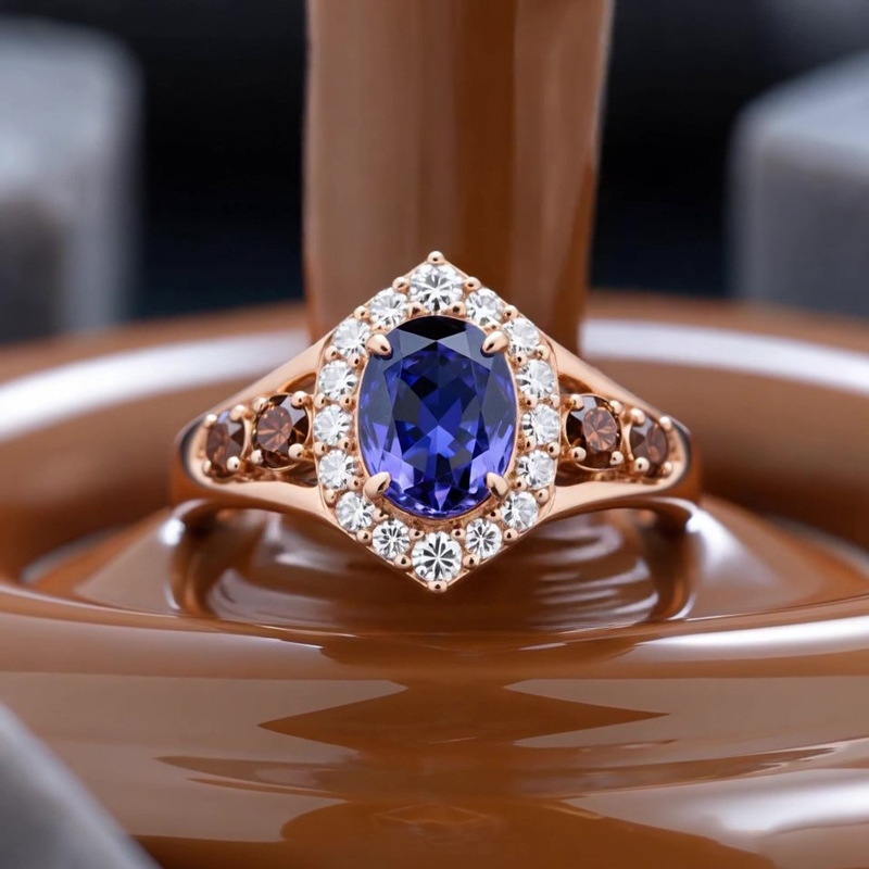 Sotiya Halo Oval Cut Coffee Engagement Ring Sterling Silver-Sotiya