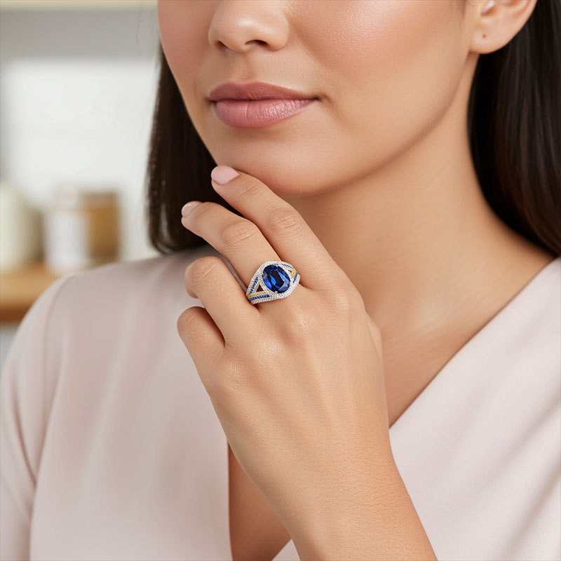 Sotiya Artist Collection Famous Painting Starry Night Halo Oval Cut Engagement Ring Sterling Silver-Sotiya