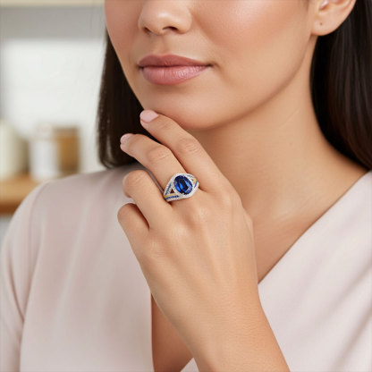 Sotiya Artist Collection Famous Painting Starry Night Halo Oval Cut Engagement Ring Sterling Silver-Sotiya