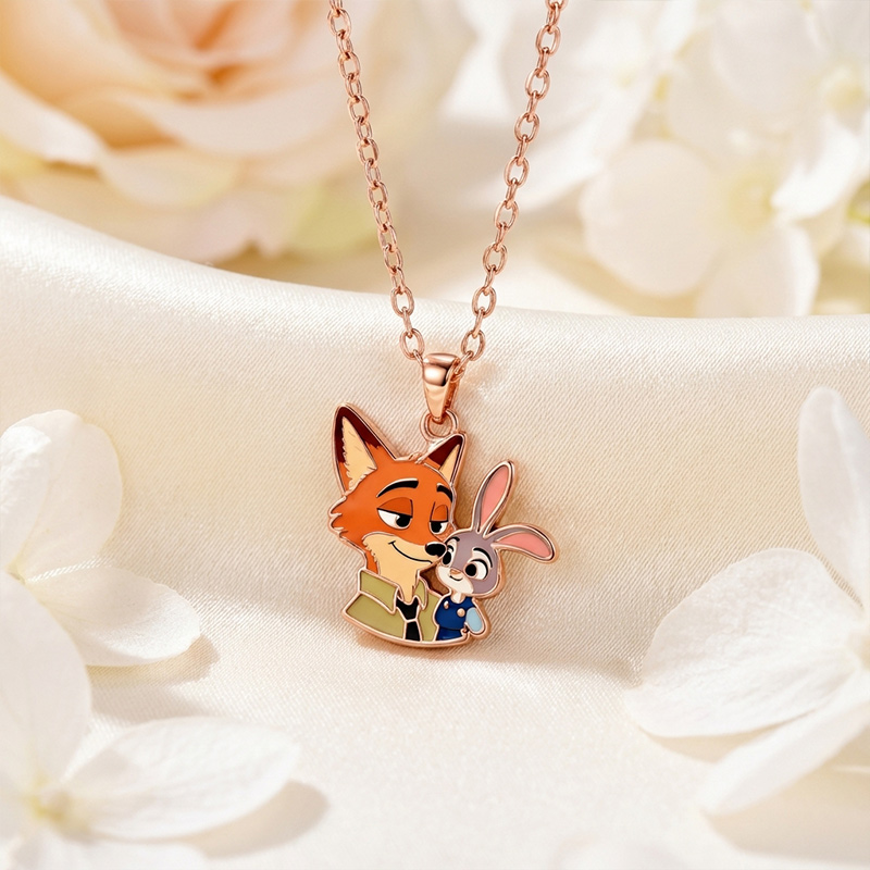 Animal City Bunny and Fox Inspired Couple Enamel Necklace-Sotiya