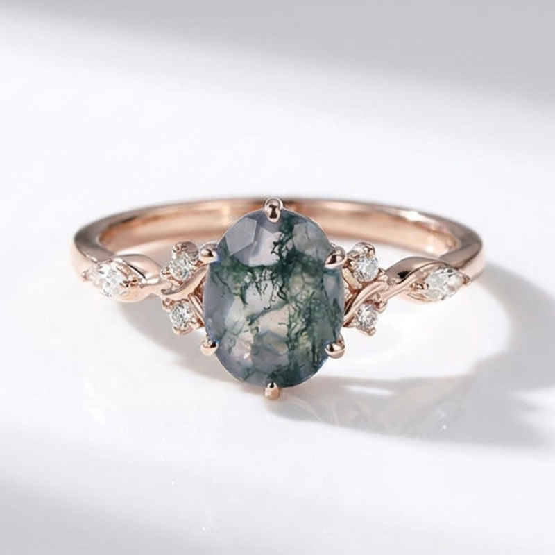 Sotiya Twisted Vine Moss Agate Oval Cut Engagement Ring Sterling Silver-Sotiya