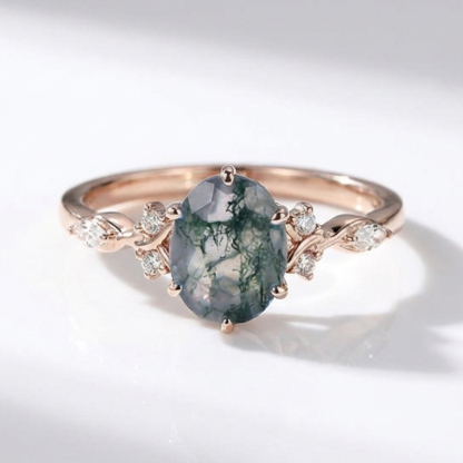 Sotiya Twisted Vine Moss Agate Oval Cut Engagement Ring Sterling Silver-Sotiya