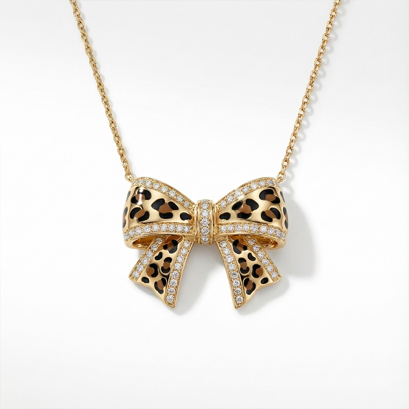 Sotiya Leopard Print Bowknot Enamel Necklace Sterling Silver-Sotiya