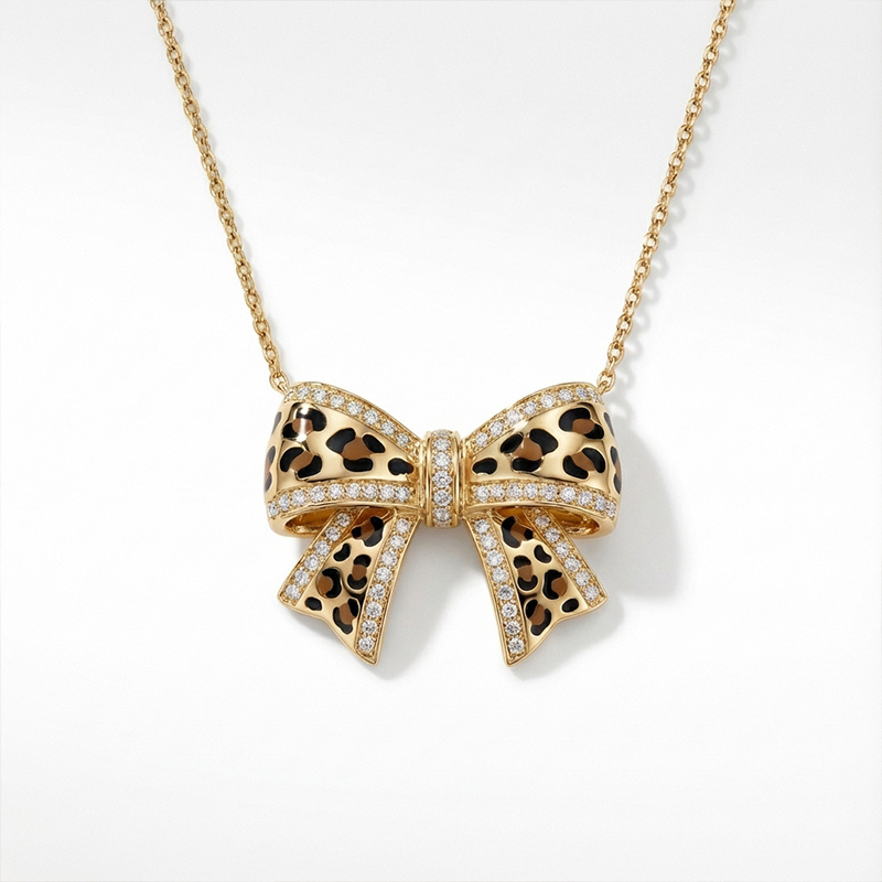 Sotiya Leopard Print Bowknot Enamel Necklace Sterling Silver-Sotiya