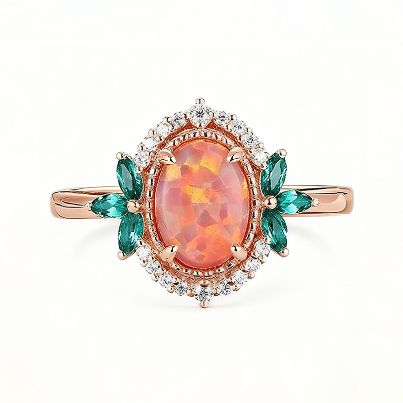 Sotiya Art Deco Oval Cut Opal Engagement Ring Sterling Silver-Sotiya