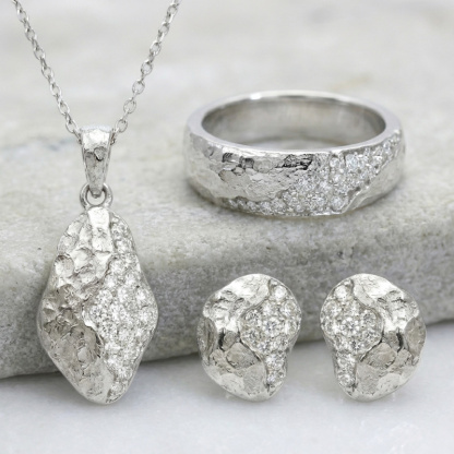 Sotiya Vintage Matte Finish Irregular Shape Jewelry Set Sterling Silver-Sotiya