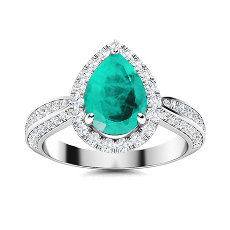 Sotiya Halo Paraiba Pear Cut Engagement Ring Sterling Silver-Sotiya