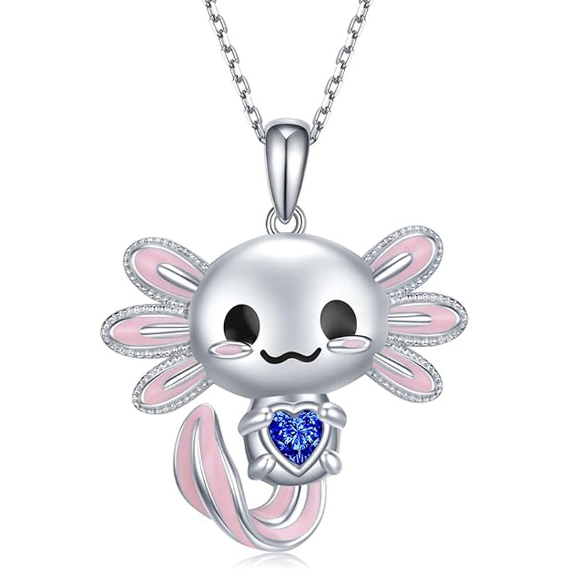 Sotiya Cute Axolotl 12 Birthstones Heart Cut Necklace Sterling Silver-Sotiya