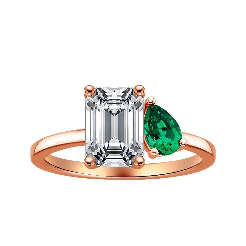 Sotiya Personalized Toi et Moi Emerald and Pear Cut Two Stone Engagement Ring-Sotiya