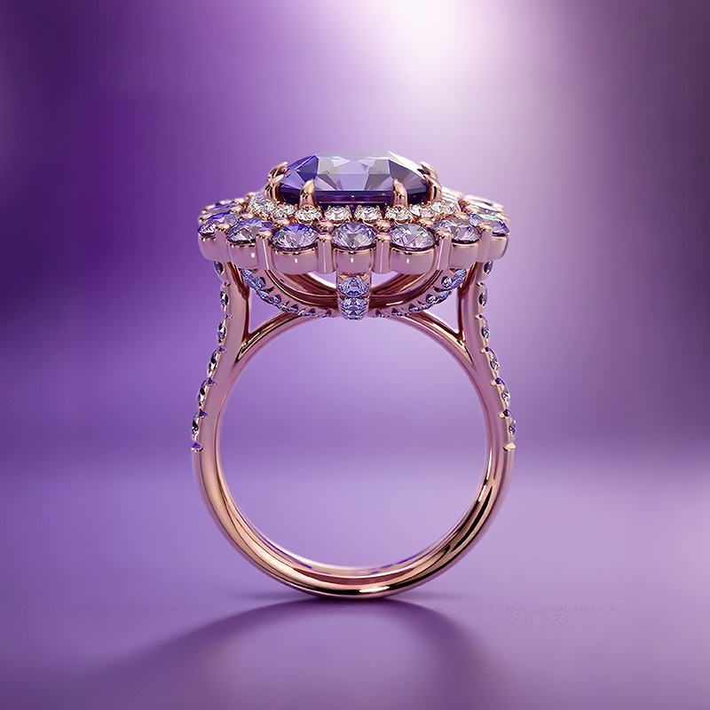 Sotiya Cathedral Double Halo Amethyst Purple Asscher Cut Engagement Ring Sterling Silver-Sotiya