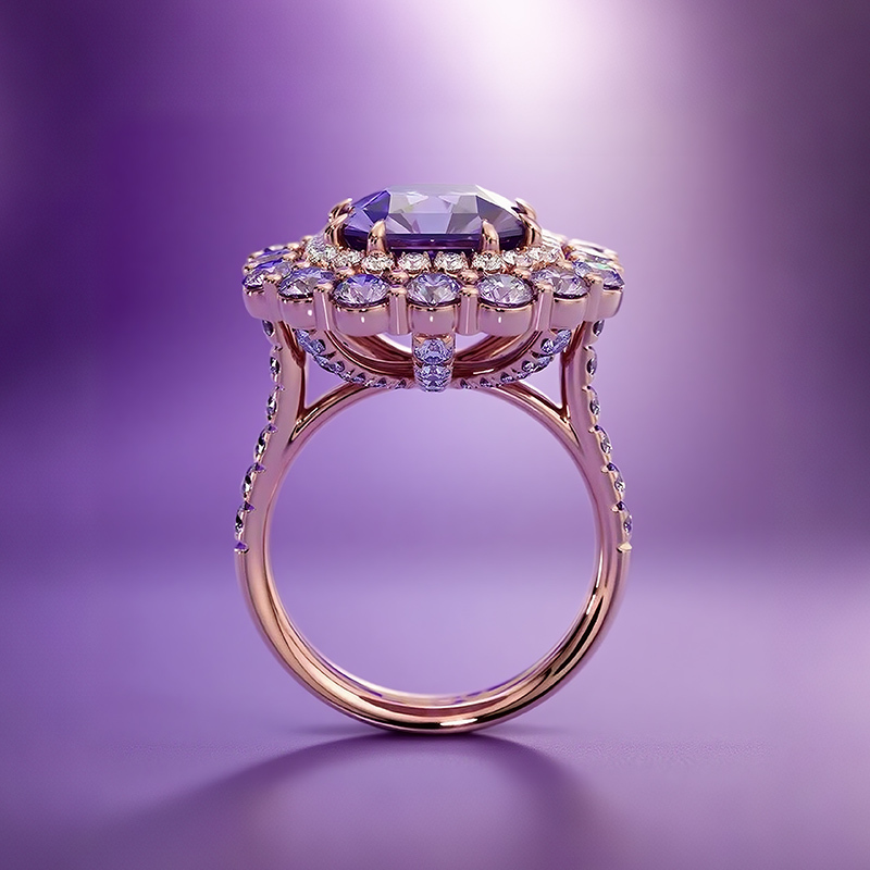 Sotiya Cathedral Double Halo Amethyst Purple Asscher Cut Engagement Ring Sterling Silver-Sotiya