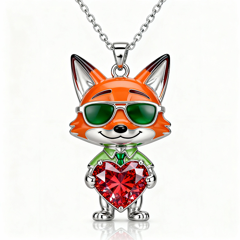 Animal City Fox Inspired Hug Heart Enamel Necklace-Sotiya