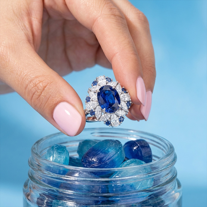 Sotiya Halo Lab Grown Blue Sapphire Oval Cut Engagement Ring Sterling Silver