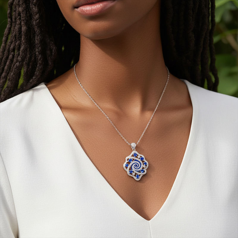 Sotiya Artist Collection Famous Painting Starry Night Enamel Necklace Sterling Silver-Sotiya