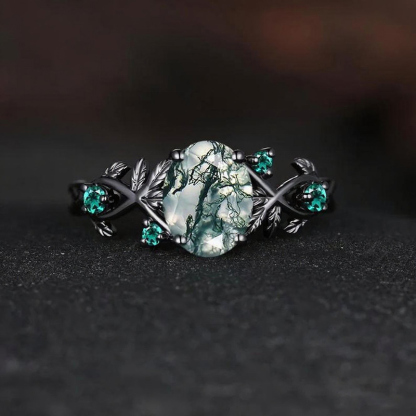 Sotiya Nature Inspired Oval Cut Green Moss Agate Engagement Ring Sterling Silver-Sotiya