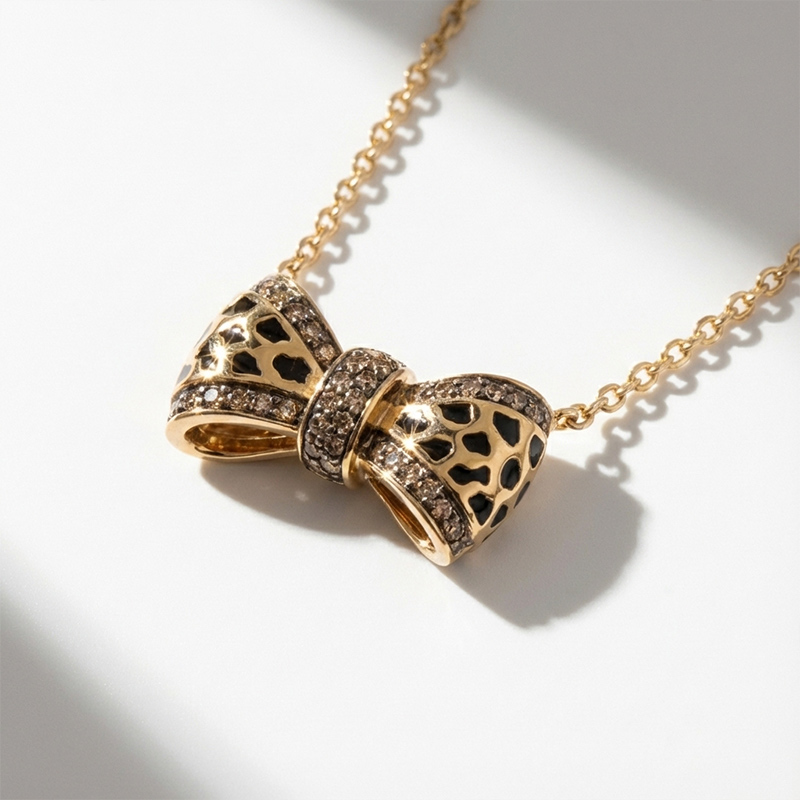 Sotiya Leopard Print Bowknot Coffee Enamel Necklace Sterling Silver-Sotiya