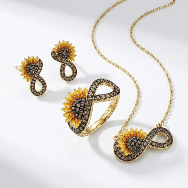 Sotiya Artist Collection Coffee Sunflower Infinity Enamel Jewelry Set Sterling Silver-Sotiya