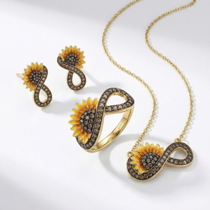 Sotiya Artist Collection Coffee Sunflower Infinity Enamel Jewelry Set Sterling Silver-Sotiya