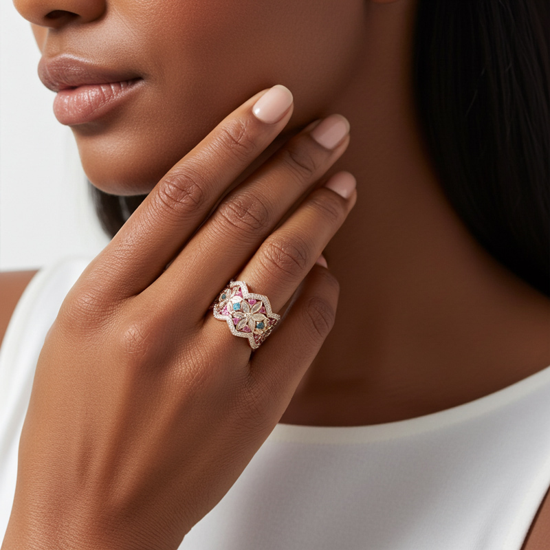 Sotiya Marquise Cut Flower Ring Band Sterling Silver-Sotiya