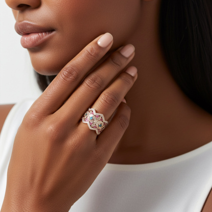 Sotiya Marquise Cut Flower Ring Band Sterling Silver-Sotiya